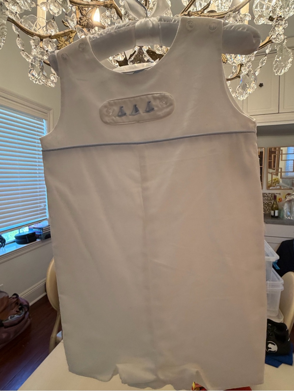 Edgehill Collection White Sleeveless Baby One-Piece with Sailboat Embroidery